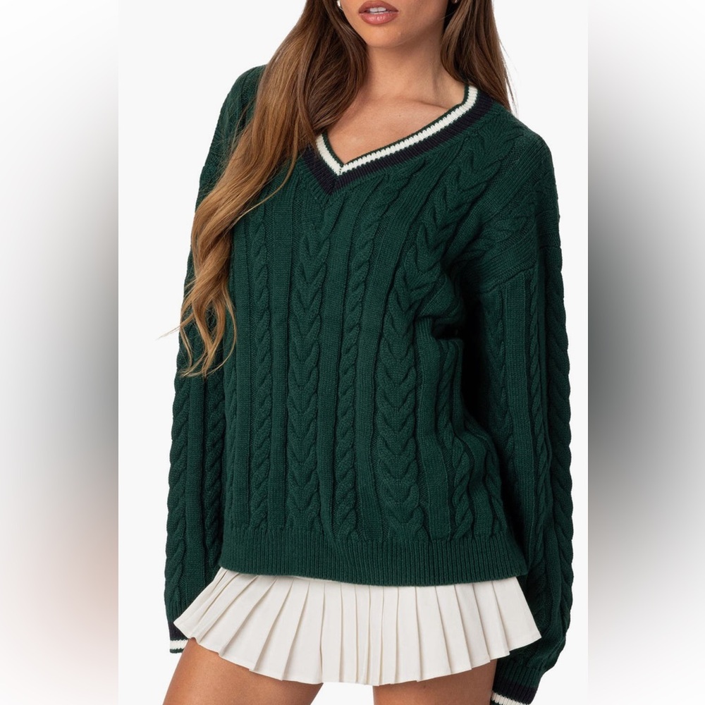 Edikted Amoret oversized green cable sweater Xs - Picture 3 of 5